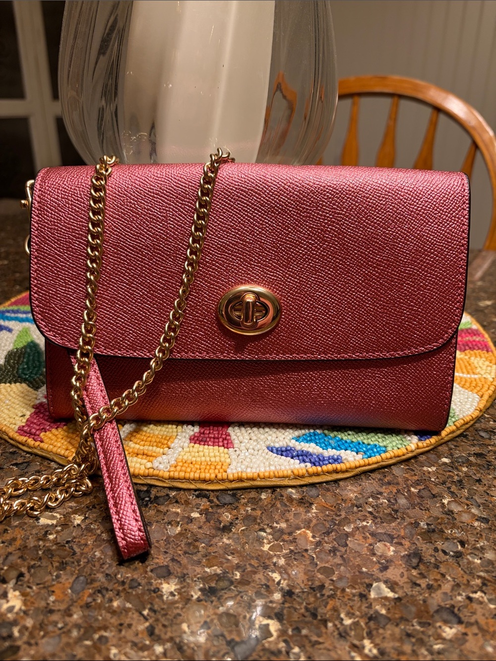Rose Metallic Chain Crossbody Wallet